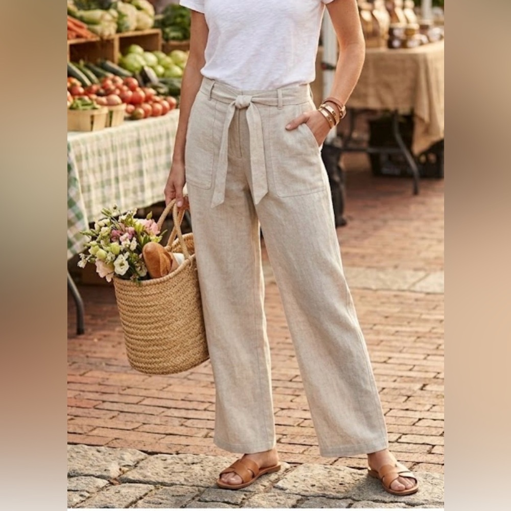 Talbots Cream Textured Garment linen pants